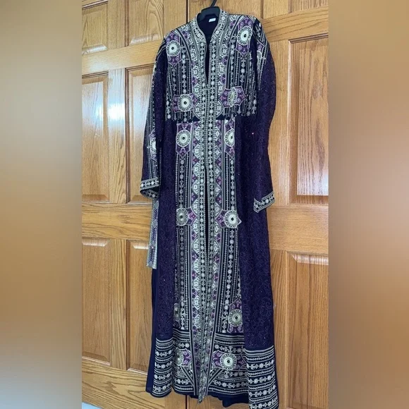 Women’s Plus Size 3pc Abaya Thobe Kaftan Purple Embroidery Dress Sz 6 US 22W 3X - Picture 6 of 16